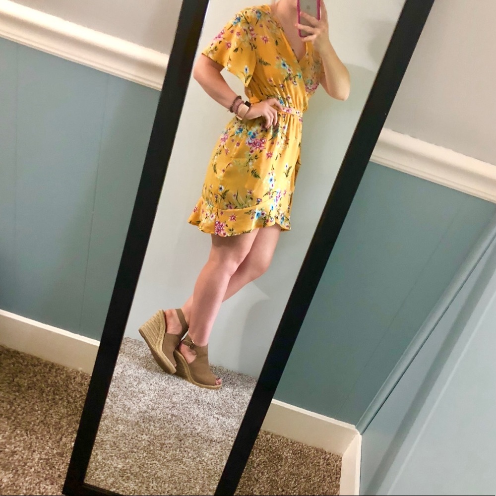Yellow Floral Wrap Dress